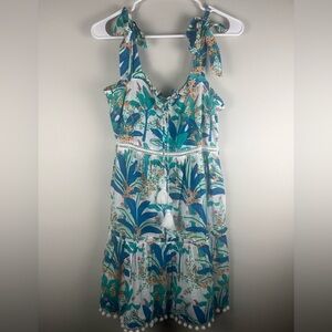 CELINA MOON Teal Floral Tie-Shoulder Mini Dress